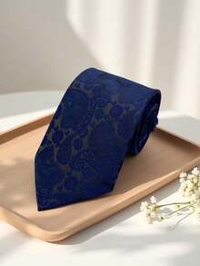 1件男士商務正式領帶 金色腰果圖案休閒領帶 適用婚禮與派對 - 藏藍暗紋 - 查看 2