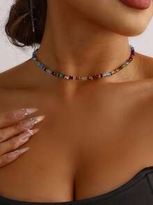 1pc Fashionable Colorful Triangle Geometric Pattern Crystal Collarbone Necklace, Minimalist & Unique, Suitable For Women's Daily Wear, Party, Gathering, Vacation And Travel - Multicolor - View 10
