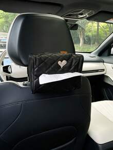 Creative Heart-Shaped Car Tissue Holder, Leather Material, Car Sun Visor Tissue Box, Armrest Tissue Bag, Seat Back Tissue Holder, Car Interior Accessory, Tissue Decorative Bag - Love - View 2