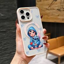 Cute Disney Lilo & Stitch Phone Case For IPhone 17/16/15/14/13/12/11 Pro, Blue Hoodie Design With Bows Background, Shockproof Cover, Perfect For Girls - 藍色 - 查看 9