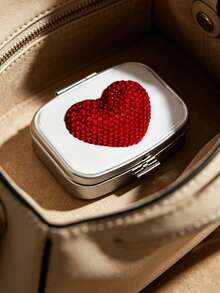 Shiny Rhinestone Pill Box, Fashion Heart-Shaped Rhinestone Pill Box, Mini Compartment Pill Box, Travel Pill Box Container, Suitable For Vitamins, Supplements And Other Small Items, Perfect For Daily/Outdoor/Travel - Multicolor - View 7