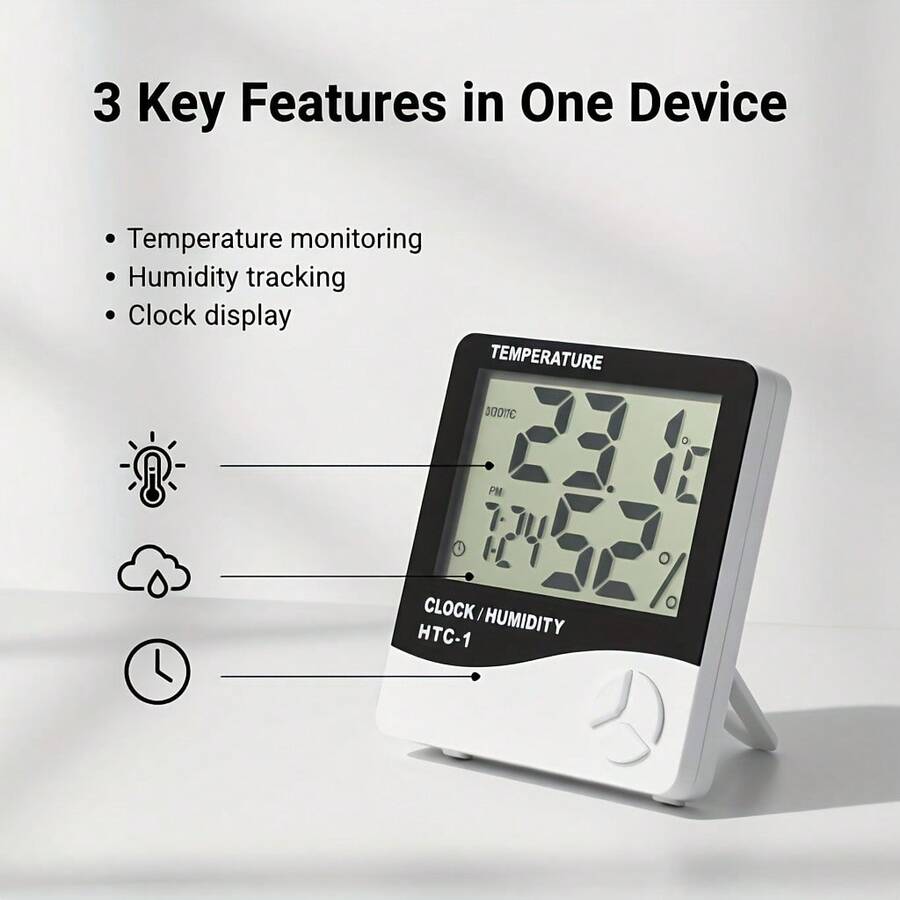 1pc Digital Hygrometer - Indoor And Outdoor Temperature Monitoring/Precise Testing/Home Office Temperature And Humidity Meter - LCD Display (Battery Not Included)