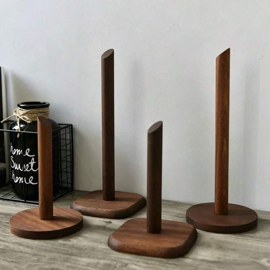 1pc Solid Walnut Wood Hole-Free Kitchen Paper Towel Holder - Vertical Paper Towel Roll Rack, Countertop Home Paper Towel Storage Rack, Suitable For Kitchen And Bathroom, Home Storage Box And Storage Rack, Home Accessories, Water Tank Hanging Design, Independent Floating Bathroom Dining Table Storage Rack, Can Support Multiple Paper Towel Rolls - Multicolor - View 1