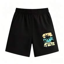1pc 2026 Summer Women 2Pcs Set, Color Block Palm Tree Sunset Print Top & Elastic Waist Shorts With Pockets - 短褲 - 查看 8