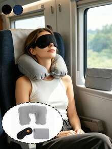 1 Set U-Shaped Inflatable Neck Pillow With Storage Bag And Eye Mask, Portable Inflatable Pillow To Support Neck For Napping, Suitable For Office, Travel, Car, Train And Outdoor Use, Comfortable Inflatable Cushion, Travel Essential, Back To School Essential, Teacher's Day Gift, Birthday Gift, Holiday Gift, Party Gift, Mother's Day Gift, Vacation Gift, Back To School Gift - Multicolor - View 14