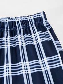 Frühling/Herbst Mädchen Lässig Dunkelblau Rundhals Langarm Top + Karomuster Lange Hose Pyjama 2-teiliges Set, Weicher Stoff, Lässige Hauskleidung - marineblau - Übersicht 4