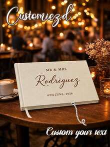 1pc Customized Linen Wedding Guest Book, Personalized Linen Hardcover Photo Album, Wedding Photo Guest Book, Wedding Keepsake Album And Anniversary Photo Album - Multicolor - View 8