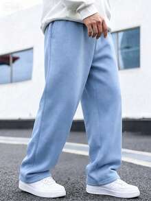 1pc Boys Loose Fit Thermal Lined Thick Warm Straight Leg Sweatpants Spring Autumn Winter - Baby Blue - View 5