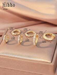 Hihho 6pcs Multi-Style Full Cubic Zirconia Gold Ear Cuff Set, Light Luxury Fashion Earrings With Teardrop, Rhinestone Chain, Geometric Patchwork Shapes, Minimalist Silhouette With Diamond Details, Combining Minimalist Sophistication And Sparkling Layered Texture, Versatile For Commuting, Daily, Workplace, And Light Social Occasions - Gold - View 6
