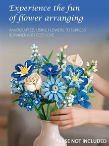 Blue Veil Building Block Flower Bouquet For Teens Adults Ages 14+, Complete Eternal Floral Ornament Ready For Display, Home Desk Decor Romantic Birthday Valentine Gift For Women Girlfriend - Multicolor - View 4