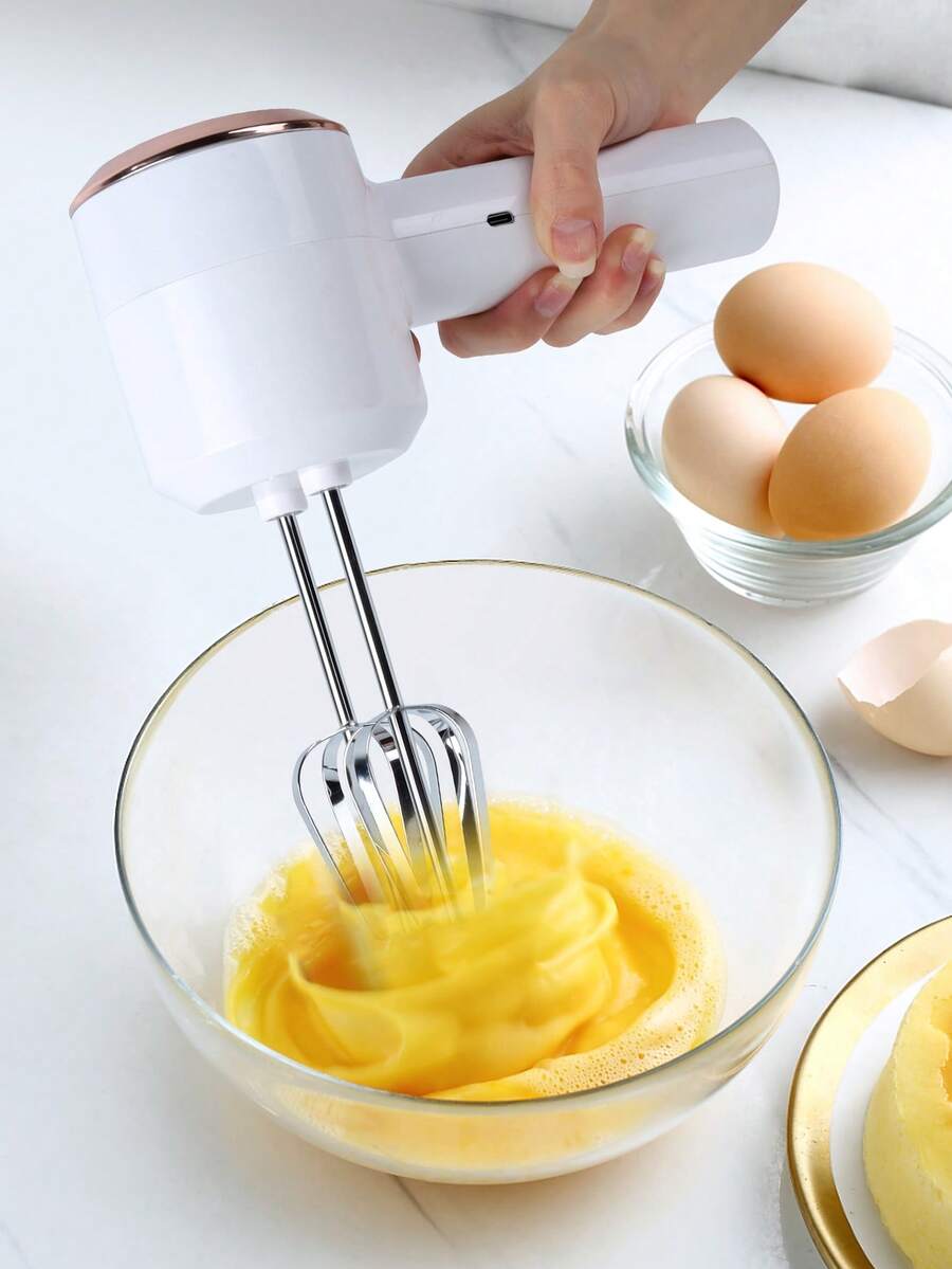 AOYI 3-Speed Electric Handheld Mixer With Dual Beaters, 800mAh Rechargeable Battery, Cordless Handheld Whisk, Suitable For Making Milkshakes, Cakes, Food, Beverages, Home Baking Tool, Suitable For Men, Women, Old And Young - White - View 1