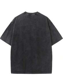 Manfinity Roghcode Men's Oversized Distressed Funny Diamond Teeth Tattoo Big Face Allover Print Cropped Loose T-Shirt (High Quality) - Washed Black 1 - View 7