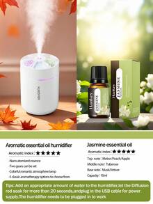 180ml Compact Car Humidifier, Ultrasonic Cool Mist Humidifier, Quiet Operation, 2 Working Modes, Auto Shut-Off, Night Light, Black & White Options, 5 Essential Oil Scents, Reliable Performance, Suitable For Room, Bedroom, Car, Plants, Office, Easy To Clean, Aromatherapy Diffuser - Multicolor - View 19