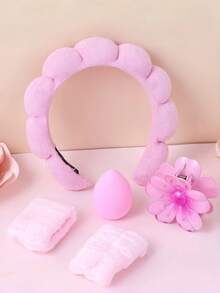 5pcs Thick Flower SPA Headband With Makeup Sponge Gift Box, Cloud Bubble Face Wash Headband, Skincare Hair Accessory - Multicolor - View 5