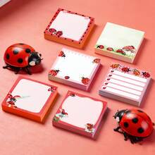 1/3/6/9 Pcs Red Seven Star Ladybug Self-Adhesive Sticky Notes Notepad For Party Supplies School Supplies - one-size - View 1