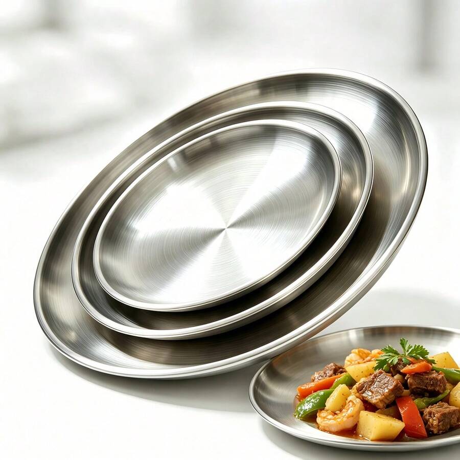 2/4/6/10pcs Stackable Stainless Steel Plates, 6.7/7.9/10.2in – Nested Serving Dishes For Home, Camping, BBQ - Silver - View 1