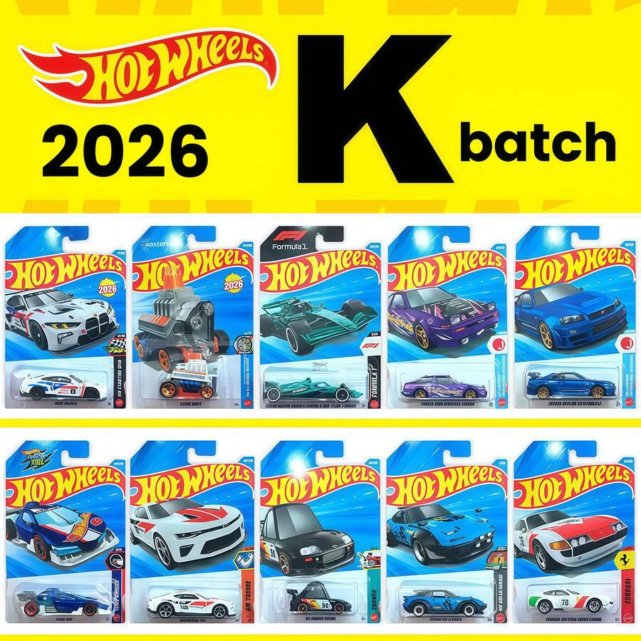 Hot Wheels 2026 K Batch 壓鑄小車 F1  AE86、BMW M4 GT3、、 Skyline GT-R R34、Q版  Supra，模型玩具 C4982 - 彩色 - 查看 1