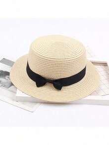 1pc Bohemian French Raffia Bow Straw Hat For Women, Summer Beach Sun Protection Panama Hat - Multicolor - View 6