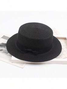 1pc Bohemian French Raffia Bow Straw Hat For Women, Summer Beach Sun Protection Panama Hat - Multicolor - View 7