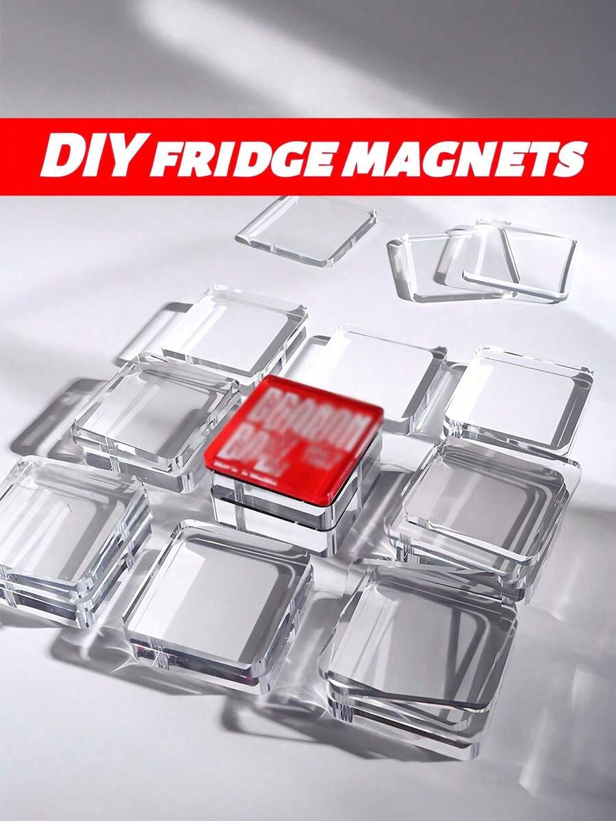 DIY Refrigerator Magnet Making Kit | Transparent Acrylic Square Blank Pieces | Fashionable Handmade Gift Materials