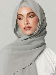 2件組女款頭巾與髮箍帽套裝，多功能內層頭巾套組，中東節慶 Abaya 配色彈性內層頭巾，雪紡頭巾 - 淺灰色 - 查看 1