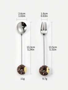 2pcs Stainless Steel Donut Spoon & Fork Set Dessert Spoon Coffee Spoon Fruit Fork Tableware - Multicolor - View 2