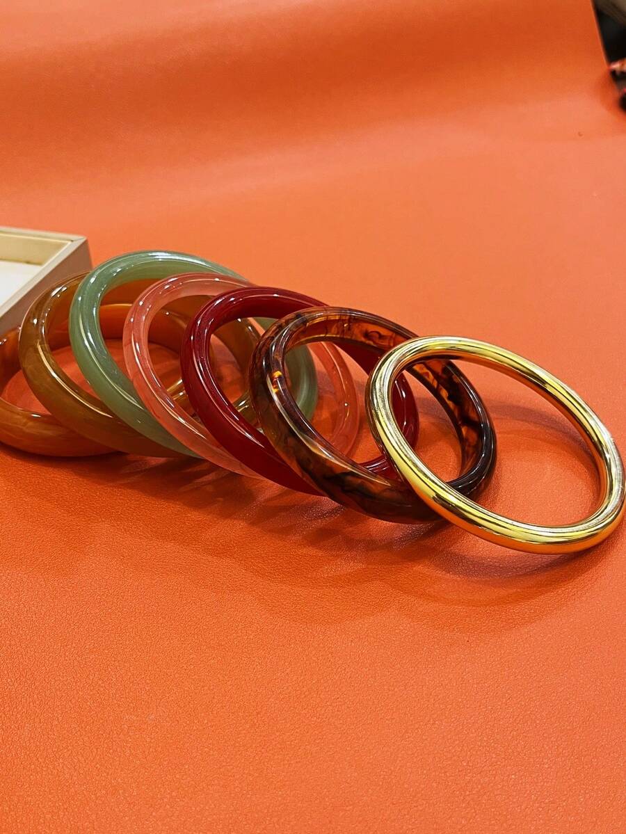 7pcs Elegant Vintage Acrylic Bracelets, Fashionable Minimalist Design, Suitable For Women