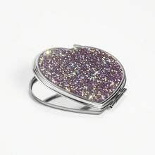 BLBLBL 1PC Brand New Diamond Style Multi-Color Shiny Cute Luxury Heart-Shaped Portable Pocket Flip Cover Makeup Mirror, Crafted With A-Grade Artificial Rhinestones, Elegant Handheld Mirror Suitable For Daily, Travel, Business Trip Makeup Use - Silver Plating - View 9