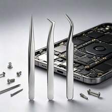 Set Pinset Perbaikan Ujung Halus Presisi Baja Tahan Karat, Set Pinset Presisi Ujung Lurus + Bengkok, Set Pinset Perbaikan Ponsel, Pinset Khusus untuk Mengambil Komponen Elektronik, Set Pinset Khusus untuk Perbaikan Motherboard - C-Perak - View 3