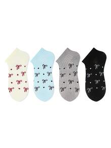 ZUJO 5 Pairs Bowknot Polka Dot Pattern Sweet Short Socks For Women, Soft And Breathable, Suitable For All-Season Daily Wear - Multicolor - View 5