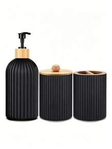 3 piezas/1 set Accesorios de baño Set de dispensador de loción/jabón con bomba manual recargable en negro mate Soporte para cepillo de dientes Caja de almacenamiento para cepillo de dientes y pasta de dientes Adecuado para baño oficina cocina fregadero viaje temporada de vuelta al colegio - Multicolor - Ver 11