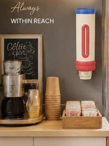 1pc Wall-Mounted Disposable Cup Holder, No Drilling Required, One-Click Cup Dispenser, Home Kitchen Storage Rack - Multicolor - View 1