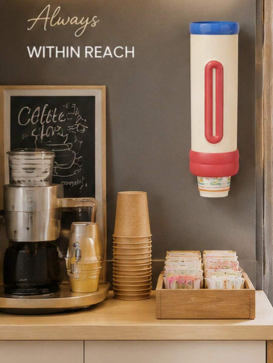 1pc Wall-Mounted Disposable Cup Holder, No Drilling Required, One-Click Cup Dispenser, Home Kitchen Storage Rack - Multicolor - View 1
