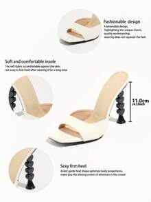 Jin Bei Qi Chaussures mules à talon haut pour femmes, bout carré, bout ouvert, bride unique, texture premium, sexy et à la mode, vintage décontracté, teint flatteur, mélangeant la modernité et l'élégance française, convient pour le port en extérieur en été, les fêtes, les rassemblements, les soirées mondaines, les activités de plein air, les boîtes de nuit, assorties aux sandales à talon haut asymétrique vert olive en forme de cœur - Nude - Voir 9
