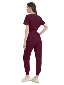 Women's Doctor/Nurse Uniform Set, Hospital Operating Room Surgical Gown, Beauty SPA Workwear - Burgundy - View 7