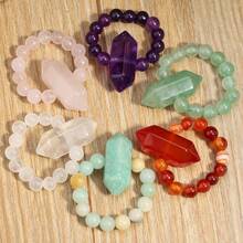 1PC Natural Crystal Chakra Double Point Tower Beaded Stretch Rings, Multiple Types Polished Healing Spiritual Meditation Crystal Jewelry Gift - Double-pointed Bead Ring - View 2