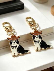 2pcs Cute Denim-Style Edge-Printed Cow Enamel Keychain. Cartoon Dog Bag Pendant. Suitable For Backpacks, Car Keys. Gift For Dog Lovers. - Multicolor - View 5