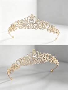 1pc Crystal Wedding Headpiece, Suitable For Bride, Girl, Princess Headpiece, Pageant Crown, Bridal Hair Accessory - Gold - View 5