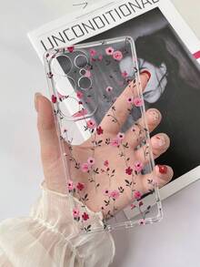 1pc Transparent TPU Shockproof Painted Vine Flower Pattern Phone Case Compatible With IPhone 15/15pro/15plus/15promax/16/16pro/16plus/16promax/17/17pro/17promax Galaxy S23 Ultra/A14/A24 Android Phone Note12pro/Pixel 8/8 Pro Android Phone - Multicolor - View 3