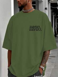 Men's T-Shirt With Angel Print - Army Green - View 2