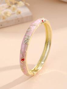 1pc Fashion Vintage Style Gold Floral Pattern Enamel Bracelet, Gold Bracelet, Girls' Jewelry, Suitable For Girls And Women's Jewelry Accessories Bracelet, (Handmade Product, Slight Color Difference May Occur) Daily Wear Holiday Gift, Halloween, Thanksgiving, Christmas, Mother's Day, Valentine's Day, Birthday Gift - Multicolor - View 3