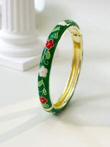 1pc Fashion Vintage Style Gold Floral Pattern Enamel Bracelet, Gold Bracelet, Girls' Jewelry, Suitable For Girls And Women's Jewelry Accessories Bracelet, (Handmade Product, Slight Color Difference May Occur) Daily Wear Holiday Gift, Halloween, Thanksgiving, Christmas, Mother's Day, Valentine's Day, Birthday Gift - Multicolor - View 34