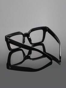 1 Pair Men's Plastic Square Minimalist Rivet Glasses, Personalized American College Style Casual Versatile Lightweight Elegant High-End Fashion Eyewear, Suitable For College Lectures, Graduation Defense, Workplace Training - Clear - View 8