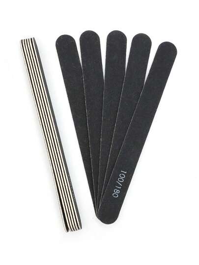 JEARLYU 100/180 Lima de uñas de madera con papel de lija negro, tiras rectas para limar uñas, tiras de limado de uñas de alta calidad sin pelusa