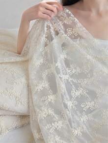 1pc Beige Embroidered Lace Fabric, Semi-Transparent Mesh With Daisy Branch Embroidery, Soft And Delicate Material, Suitable For Curtains, Tablecloths, Decorative Accents, Lightweight And Soft Home Decor - 1 - View 7