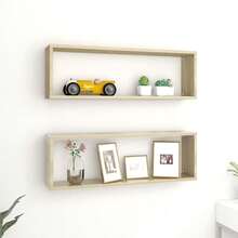 vidaXL Wall Shelf, Set Of 2, Wall-Mounted Shelf, Wall Storage With Ample Space For Books And Awards, Cube Shelf, Hanging Shelf, Bookshelf, Light Oak/Khaki Wood Composite - Light Oak Khaki - View 11