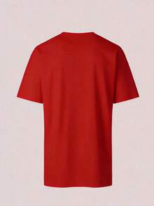 Camiseta de hombre, camiseta estampada, estilo casual urbano a la moda, manga corta de cuello redondo holgado, regalo para hombre, ropa de hombre - Rojo - Ver 2