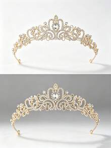 1pc Crystal Wedding Headpiece, Suitable For Bride, Girl, Princess Headpiece, Pageant Crown, Bridal Hair Accessory - Gold - View 6