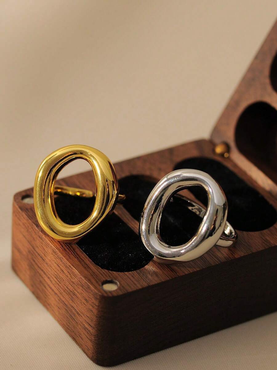 1 buah Cincin Tembaga Terbuka Oval Berongga Minimalis Bergaya, Cocok untuk Pemakaian Sehari-hari Wanita, Hadiah Liburan - cincin bundar - View 1
