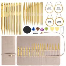 Circular Knitting Needle Set, Gold-Plated Interchangeable Knitting Needles + Extension Cables And Accessories, With Storage Bag, For DIY Knitting Crafts, Suitable For DIY Sewing Knitting Scarves, Hats And Other DIY Projects - Crochet Set - View 1